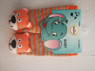 Kojenecké ponožky s chrastítkem, s ABS - oranžový tygřík