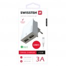 SWISSTEN 230V/3A 2xUSB+USB-C Bílá