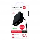 SWISSTEN 230V/3A 2xUSB+USB-C Černá