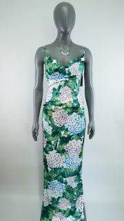 Dlouhé saténové šaty s květinovým vzorem vel. 32