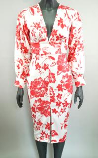 Midi šaty asijský styl s červenými květy boohoo vel. 32