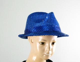 Modrý flitrový party klobouk - svítí a bliká
