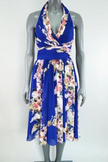 Švestkově modré květované šaty za krk eDressit vel. 40