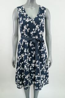 Tmavě modré šaty z květované madeiry vel. 36