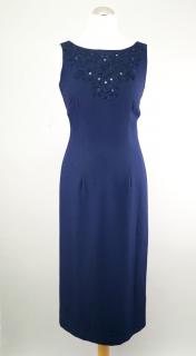 Tmavě modré společenské šaty s vyšívanou aplikací Marks&amp;Spencer vel. 38