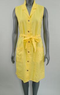 Žluté lněné propínací šaty s páskem vel. 38