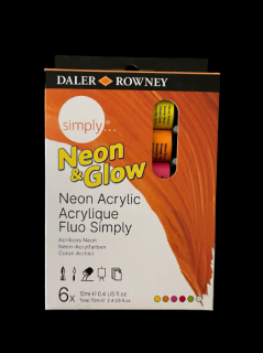 Akrylové barvy - 5x neon, 1x fosforescentni Daler Rowney