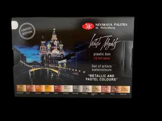 Akvarelové barvy metallic a pastelové barvy set 12 ks zn Nevskaya Palitra