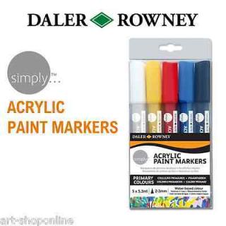 Daler-Rowney Acrylic Marker set S - Sady akrylových fixů 2-3mm Bílá: white, černá: black, červená: red, modrá: blue, žlutá: yellow
