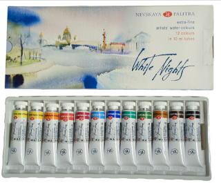 Sada profesionálních akvarelových barev White nights v tubě - 12 ks
