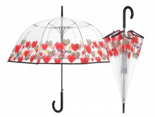 Dámský průhledný deštník PVC se vzorem  Srdíčka