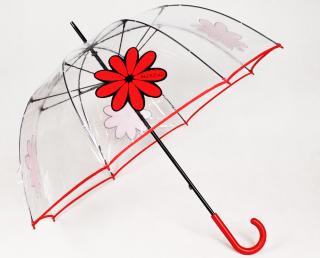 Průhledný deštník Kytka, červený
