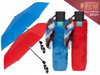 Skládací deštník manuální jednobarevný s kožešinkou Barvy: Červená