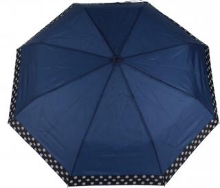 Skládací deštník manuální jednobarevný s puntíkovým lemem Barvy: Modrá