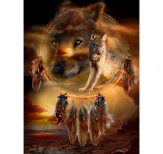 Diamantové obrázky 40x30cm Lapač snů s vlkem