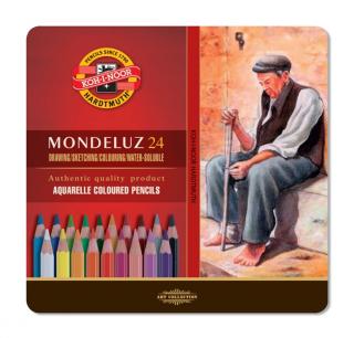 Sada 24 uměleckých akvarelových pastelek Mondeluz Koh-i-noor v plechové krabičce