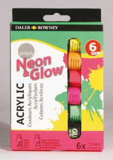 Sada 6x12ml neon Akrylové barvy Daler-Rowney Simply
