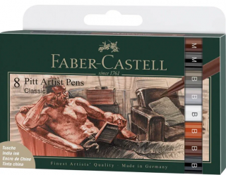 Sada 8ks tušových popisovačů Faber-Castell Pitt Artist Pen 167172