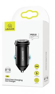 USAMS CC095 Fast 18W PD 3.0 USB-C Autonabíječka, černá