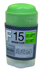 SOLDA F15 MEDIUM FLUOR   stick gr 35 (středně fluorový vosk - tyčinka) Žlutý: teplota sněhu 0°/-1°C nebo teplota vzduchu +5°/-4°C