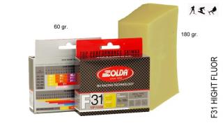 SOLDA F31 HIGH FLUOR   gr 60 (vysoko fluorový vosk) Žlutý: teplota sněhu 0°/-1°C nebo teplota vzduchu +5°/-4°C