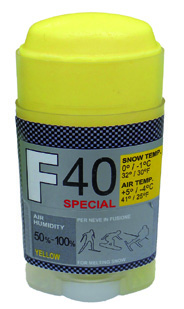 SOLDA F40 SPECIAL  stick gr 30 (hyper fluorový vosk - tyčinka) Žlutý: teplota sněhu 0°/-1°C nebo teplota vzduchu +5°/-4°C