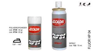 SOLDA FLUOR HP04  powder gr 20 (Závodní aditivum (prášek 20g) pro vlhkost vzduchu%: 50-100 - Teplota sněhu. 0°/-8°C - Teplota vzduchu +3°/-11°C)