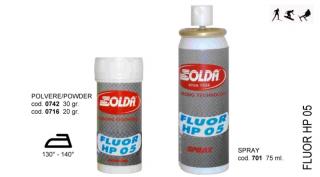 SOLDA FLUOR HP05  powder gr 20 (Závodní aditivum (prášek 20 g) pro vlhkost vzduchu%: 50-100 - Teplota sněhu. -8°/-15°C - Teplota vzduchu -5°/-18°)