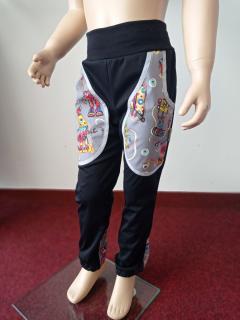 Abeli Softshellové kalhoty letní pružné Slim fit, černá a Crazy stroje Velikost: 116