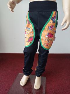 Abeli Softshellové kalhoty letní pružné Slim fit, černá a Veselí dinosauři Velikost: 128