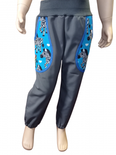Abeli Softshellové kalhoty s flísem šedé, zebry modré Barva: 86, černé, zebry modré