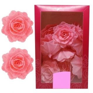 Dekorace oplatková - Růže velká 55 mm, růžová 15 ks