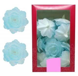 Dekorace oplatková - Růže velká 55 mm, sv. modrá 15 ks