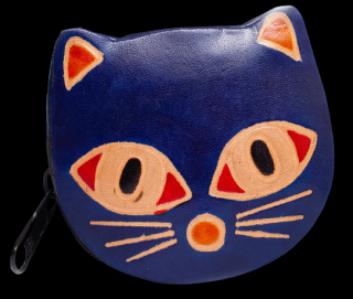 Kožená peněženka na mince kočka modrá