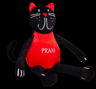 Plyšová kočka malá černo-červená PRAHA