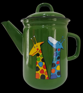 Smaltovaná konvice na čaj zelená motiv žirafa