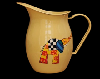 Smaltovaný džbán žlutý motiv slon