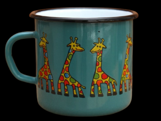 Smaltovaný hrnek barvy moře motiv žirafa (nižší jakost) Jakost: 2. jakost