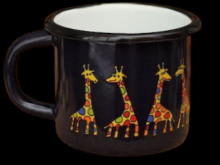 Smaltovaný hrnek tmavě fialový motiv žirafa