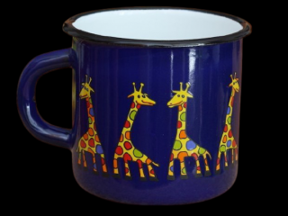 Smaltovaný hrnek tmavě modrý motiv žirafa