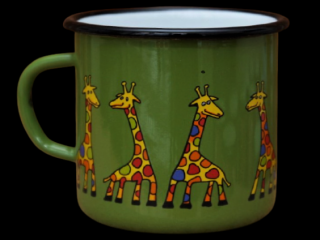 Smaltovaný hrnek tmavě zelený motiv žirafa (nižší jakost) Jakost: 2. jakost