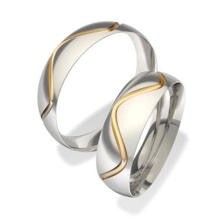 Kombinované snubní prsteny z chirurgické oceli se 14ct zlatem 7042