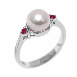 Stříbrný prsten MELIA s perlou a rubínem