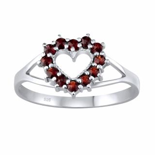 Stříbrný prsten srdce s pravým přírodním Granátem