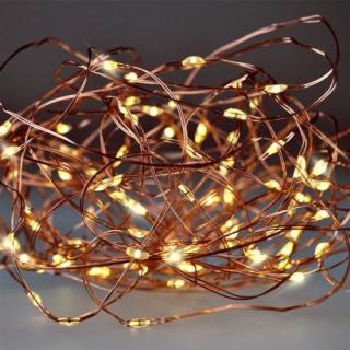 LED vánoční řetěz měděný, 100x mini LED, 10m, 3 x AA, teplé světlo - 1V54-WW (Recyklační příspěvek 2,00 Kč bez DPH/ks)