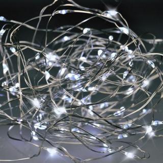 LED vánoční řetěz stříbrný, 100x mini LED, 10m, 3 x AA, studené světlo - 1V54-W (Recyklační příspěvek 2,00 Kč bez DPH/ks)