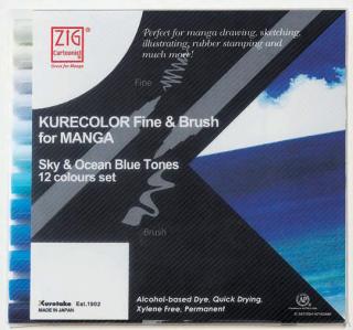 Sada popisovačů KURECOLOR FINE & BRUSH Sky & Ocean Tones - 12 ks