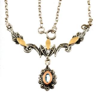 Dámský náhrdelník portugalské stříbro 808 Barva kamene: modrá světlá, Délka náhrdelníku: 45 cm
