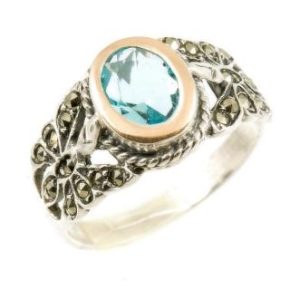 Prsten s modrým křišťálem 1236 Velikost prstenu: 54