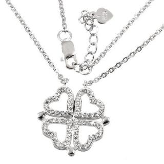 Stříbrný náhrdelník čtyřlístek a srdíčka na magnet 505 Délka náhrdelníku: 45 cm